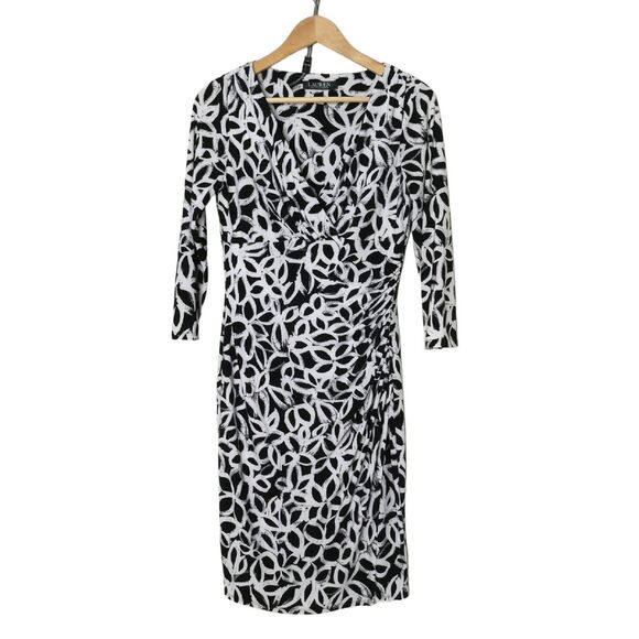 Lauren Ralph Lauren Dresses & Skirts - Lauren Ralph Lauren Women's Sz 6 Black White Office Career Faux Wrap Dress EUC